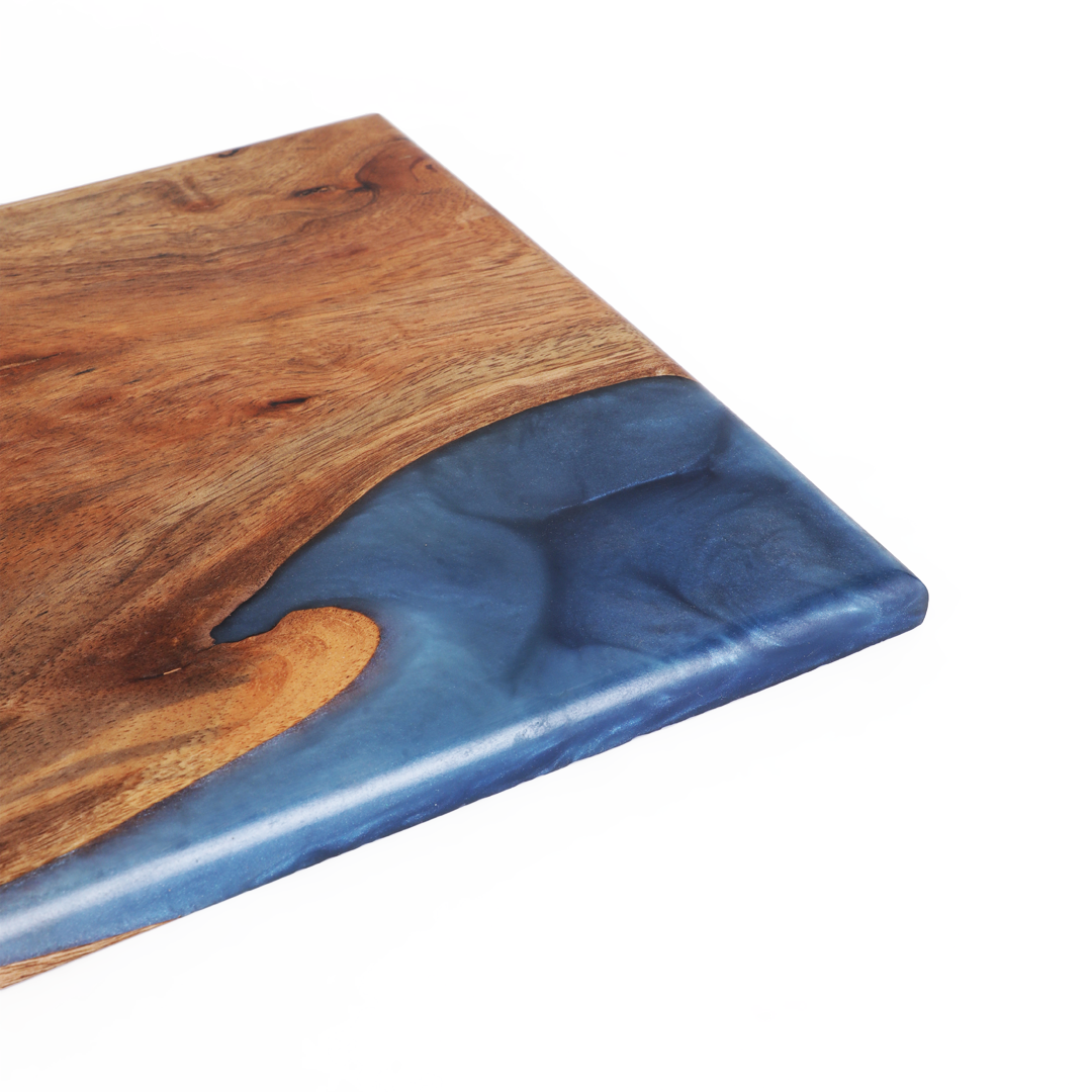 Wood Resin Blue Serving Tray