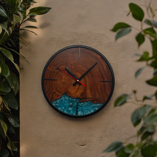 Modern Wood Wall Clock - Wood and Resin